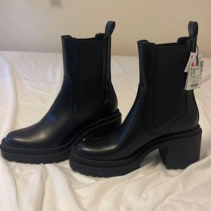 BRAND NEW zara women’s black leather ankle heeled boots